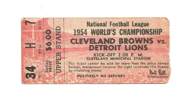 1954 NFL Championship Game Ticket (Browns vs Lions)