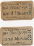 Circa 1910 Livingston Park Lot # 1 of (2) Baseball Tickets 