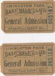 Circa 1910 Livingston Park Lot #2 of  (2) Baseball Ticket Stubs
