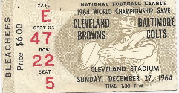 1964 NFL Championship Ticket Stub - Cleveland Browns vs Baltimore Colts