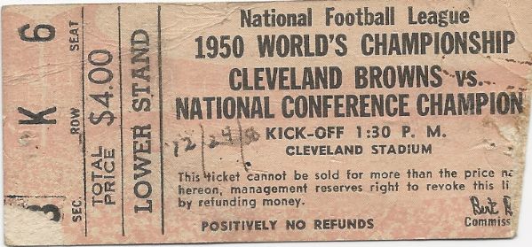 1950 NFL Championship Game Ticket Stub (At Cleveland)