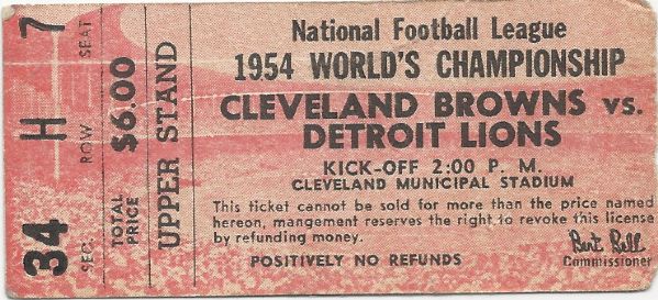 1954 NFL Championship Game Ticket Stub (At Cleveland)
