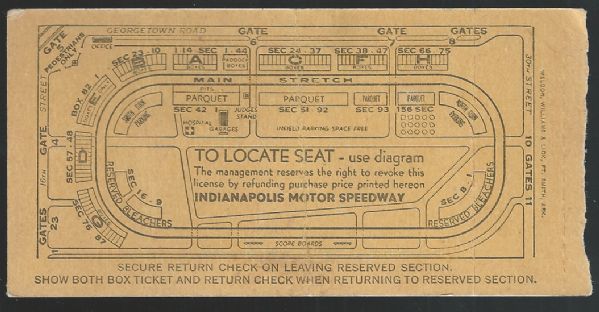 1952 Indianapolis 500 Racing Ticket