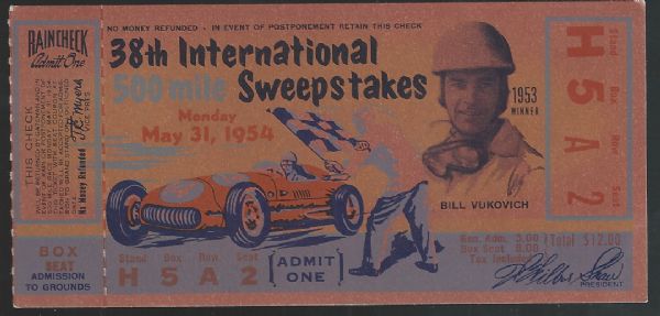 1954 Indianapolis 500 Racing Ticket