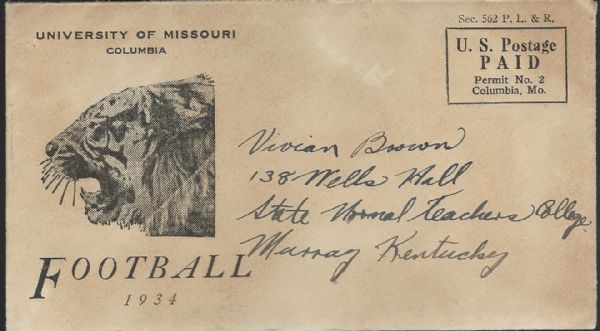 1934 Missouri Tigers College Football Ticket Envelope