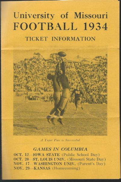 1934 Missouri Tigers Football Ticket Information Fold Out Brochure 