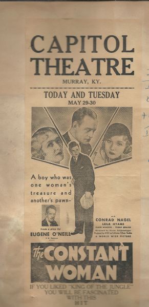 C. 1934 Movie Star Handbill From the Capitol Theatre in Murray, Kentucky