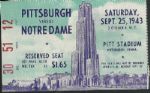 1943 Notre Dame (National Champions) vs Pittsburgh College Football Ticket