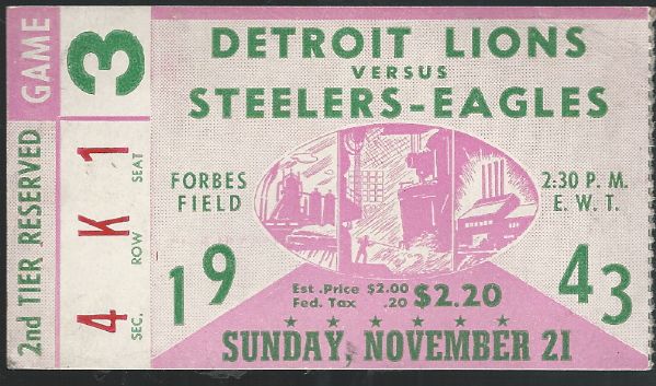 1943 Steelers/Eagles vs Detroit (NFL) Ticket 