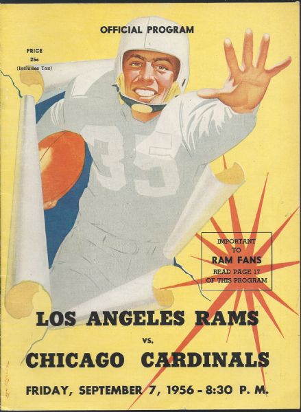 1956 LA Rams (NFL) vs Chicago Cardinals Game Program