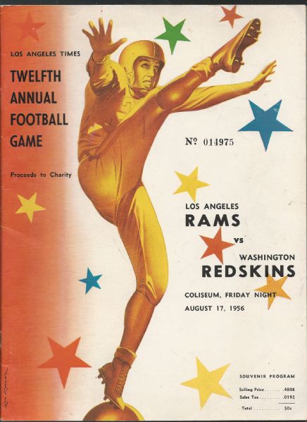 1956 LA Rams (NFL) vs Washington Redskins Game Program 