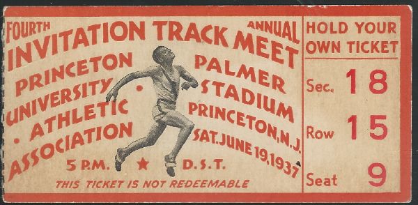 1937 Princeton University Invitational Track & Field Meet Ticket