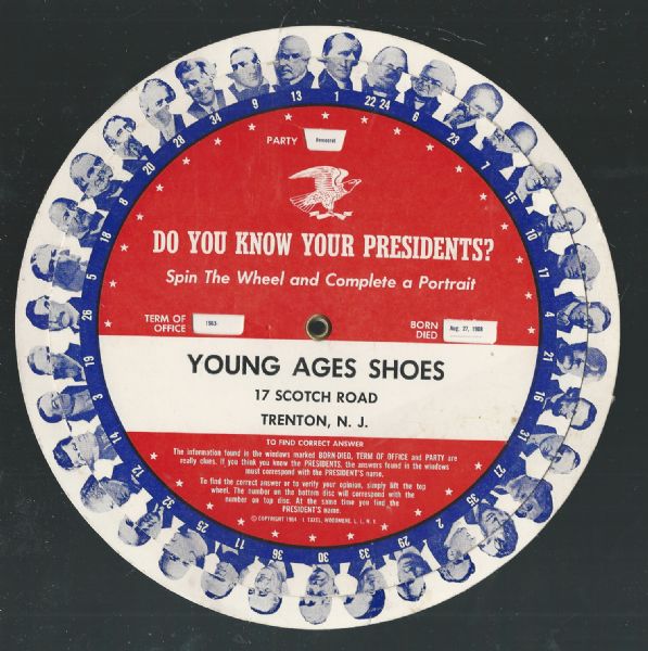 1963 US Presidents Dial-A-Portrait Wheel 