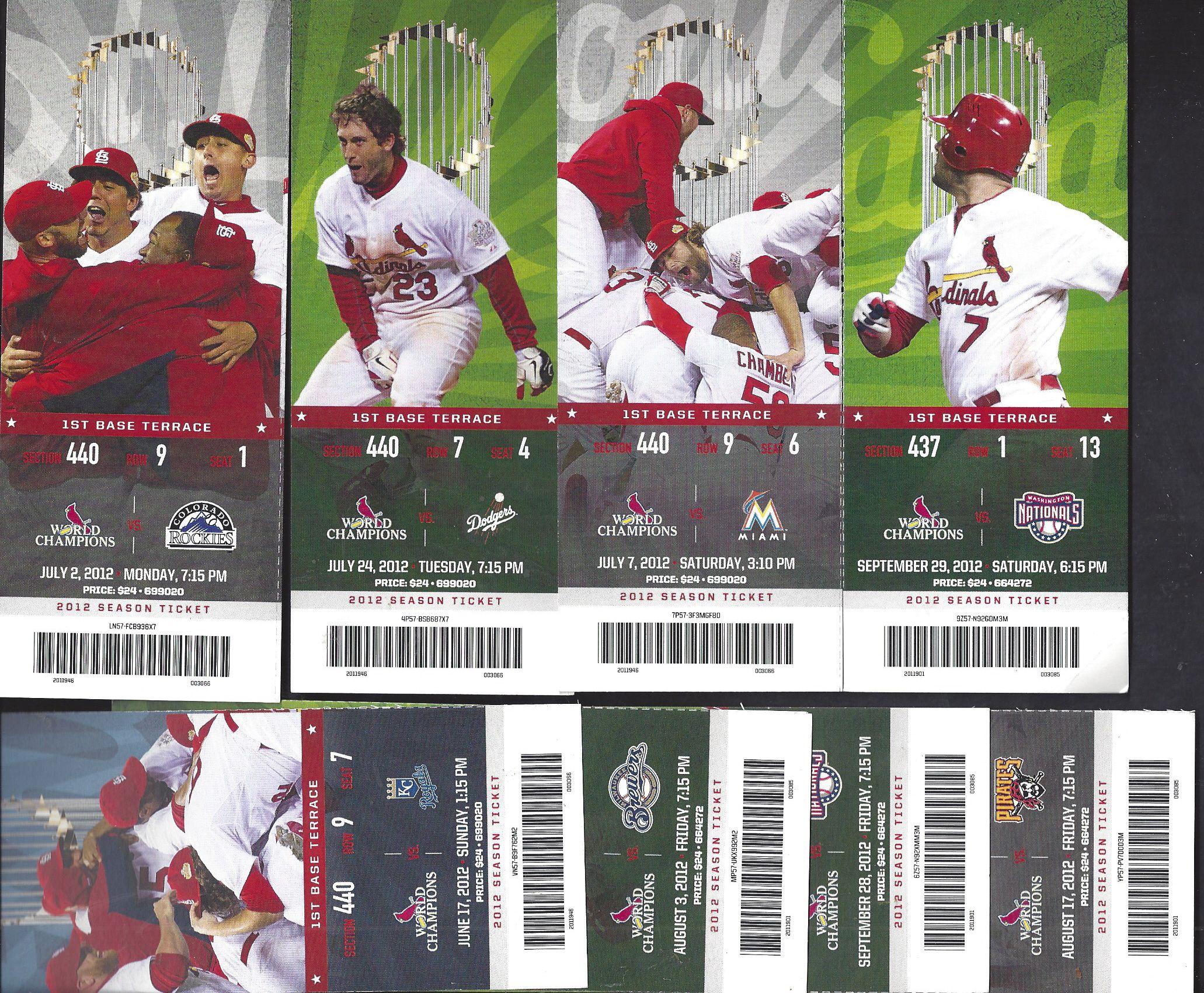 Lot Detail - 2012 St. Louis Cardinals MLB Lot of (8) Tickets