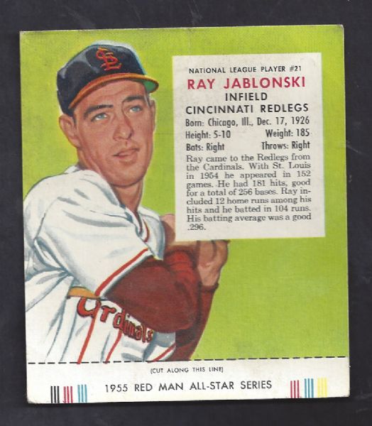 1955 Ray Jablonski Red Man Tobacco Card with Tab 
