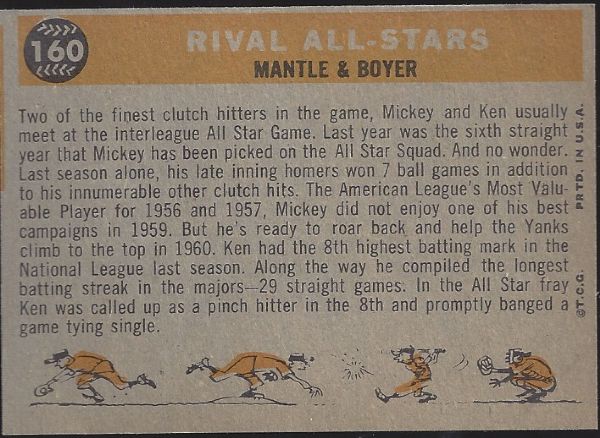 1960 Mickey Mantle & Ken Boyer - Rival All-Stars Tops Card (Better Condition)