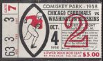 1958 Chicago Cardinals (NFL) Ticket stub vs Redskins