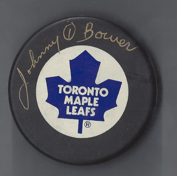 Johnny Bower (NHL) Toronto Maple Leafs Autographed Hockey Puck 