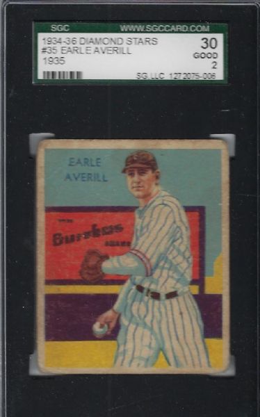 1935 Earle Averill (HOF) Diamond Star Graded Card SGC 30