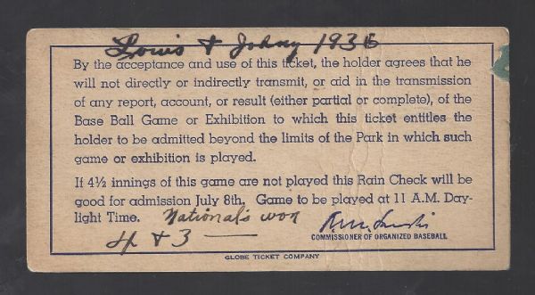 1936 MLB All-Star Game Ticket from Braves Field in Boston