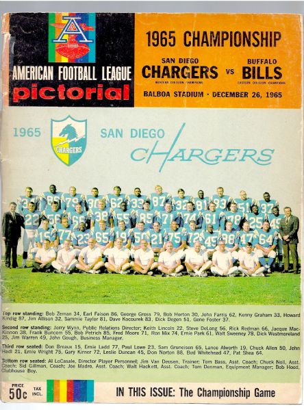 1965 AFL Championship program - San Diego Chargers vs Buffalo Bills at Balboa Stadium 