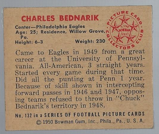 1950 Chuck Bednarik (HOF) Bowman Football Card