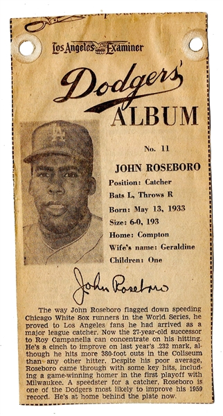 1961 LA Examiner - John Roseboro (LA Dodgers) - Newsprint Baseball Card