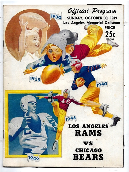 1949 LA Rams (NFL) vs. Chicago Bears Official Program at LA Memorial Coliseum