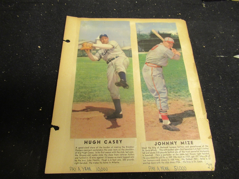 C. 1940 Johnny Mize (HOF) & Hugh Casey (Dodgers) Coloroto Photos