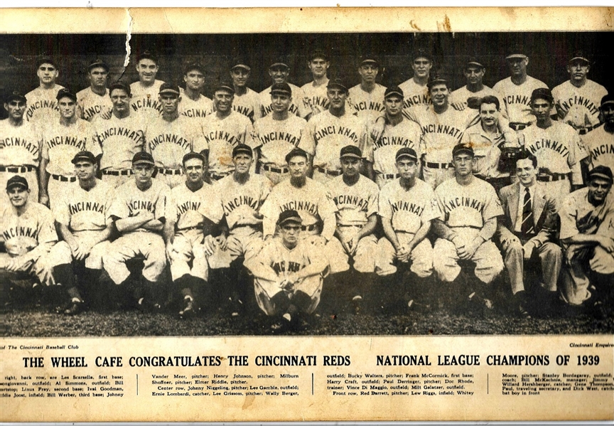 1939 Cincinnati Enquirer (NL Champs) - Wheel Cafe Congratulatory Team Photo