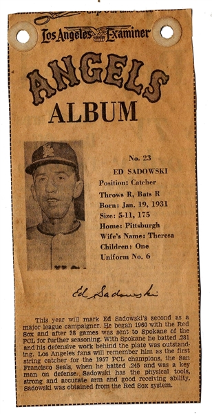 1961 LA Examiner - Ed Sadowski (LA Angels - 1st Year) - Newsprint Baseball Card