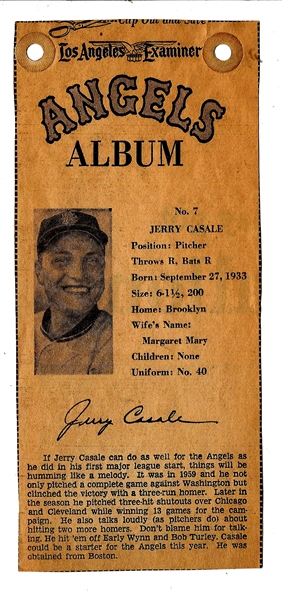 1961 LA Examiner - Jerry Casale (LA Angels - 1st Year) - Newsprint Baseball Card