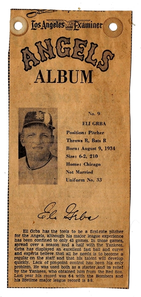 1961 LA Examiner - Eli Grba (LA Angels - 1st Year) - Newsprint Baseball Card