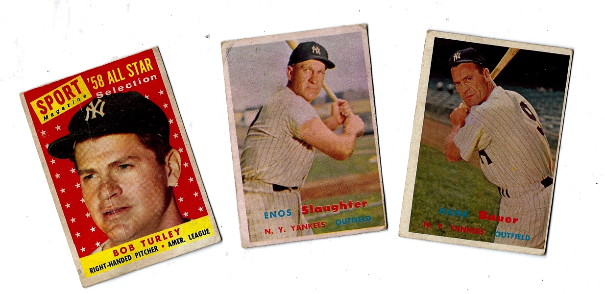 1950's NY Yankees Topps Card Lot of (3) - Slaughter, Bauer & Turley AS