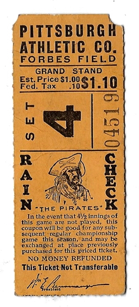 1950's Pittsburgh Pirates (NL) Grand Stand Ticket
