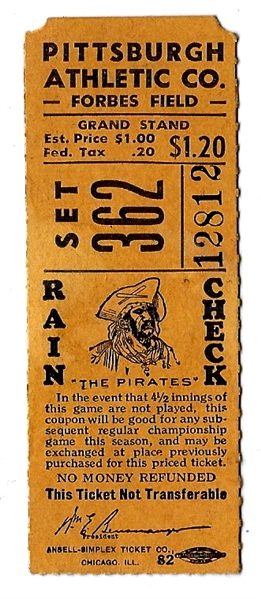 C. 1950's Pittsburgh Pirates (NL) Grand Stand Seat Ticket
