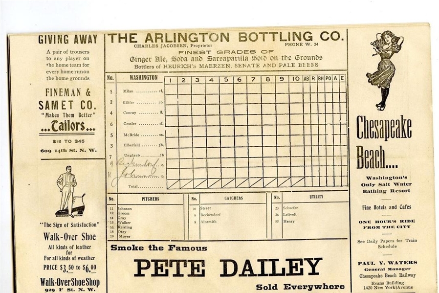 1910 Washington Senators vs. Philadelphia A's Offficial Program at Griffith Stadium