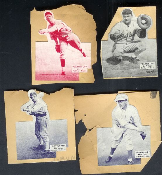 1934 Batter-Up Lot of (4) Cards Glued to Scrapbook Pages
