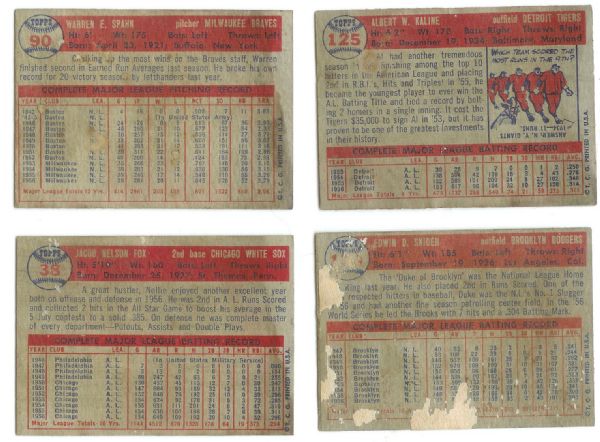 1957 Topps Baseball Card Lot of (4) Big Name Players