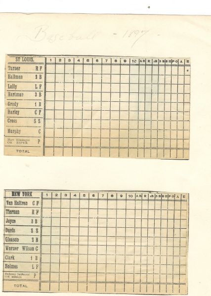 1897 Baseball Scorecard Page Affixed to a Paper Backing