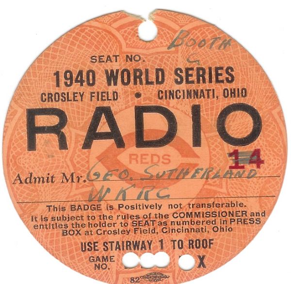 1940 World Series Press Pass at Crosley Field