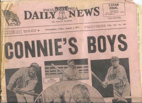 1944 Connie Mack (Philadelphia A's) Night Tribute Newspaper 