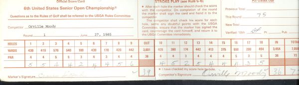 1985 US Senior Open (USGA) Championship Scorecard Signed by Orville Moody