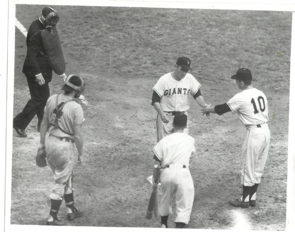 1954 World Series Dusty Rhodes HR Greeting at Home Plate Press Photo