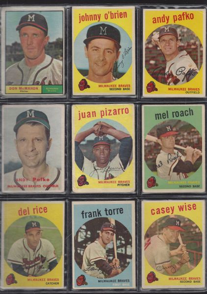 Milwaukee Braves Card Lot - Mostly 1959 with some 60's, 61's and (1) 1963 - Total of (18) 