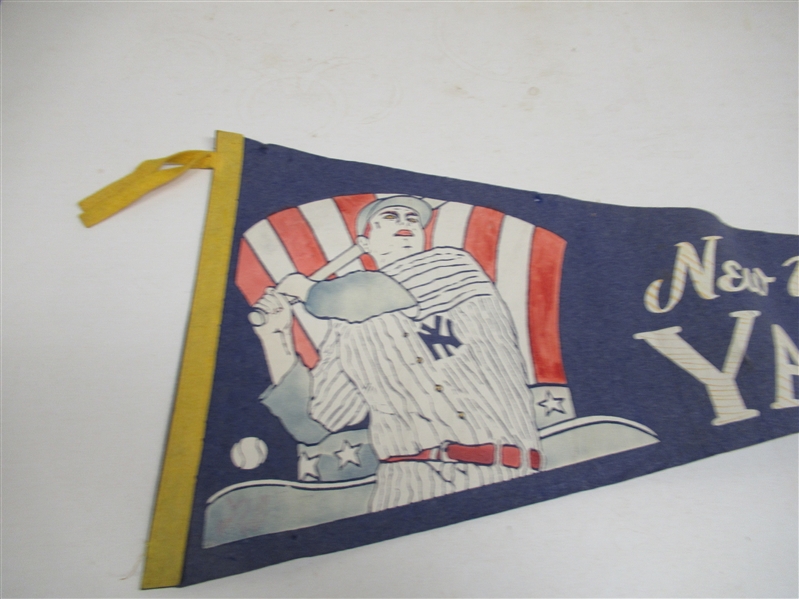 1950's NY Yankees Full Size Pennant With Babe Ruth Representation Graphic