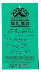 1996 Colorado Rockies (MLB) Working Press Pass