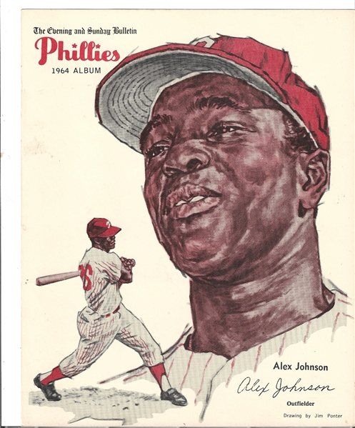 1964  Alex Johnson (Phillies) Jim Ponter Bulletin Newspaper Color Player Print/Drawing