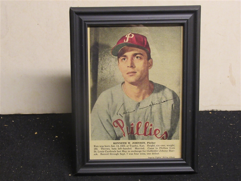 1950 Phillies Whiz Kids - Ken Johnson- Inquirer Newspaper Color Player Portrait -  Framed 