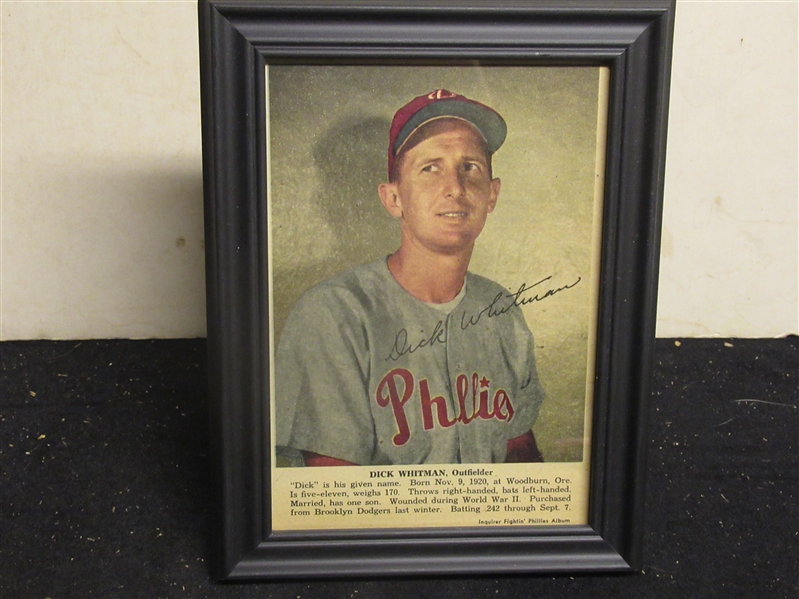 1950 Dick Whitman Phillies Whiz Kids - Inquirer Newspaper Color Player Portrait - Framed